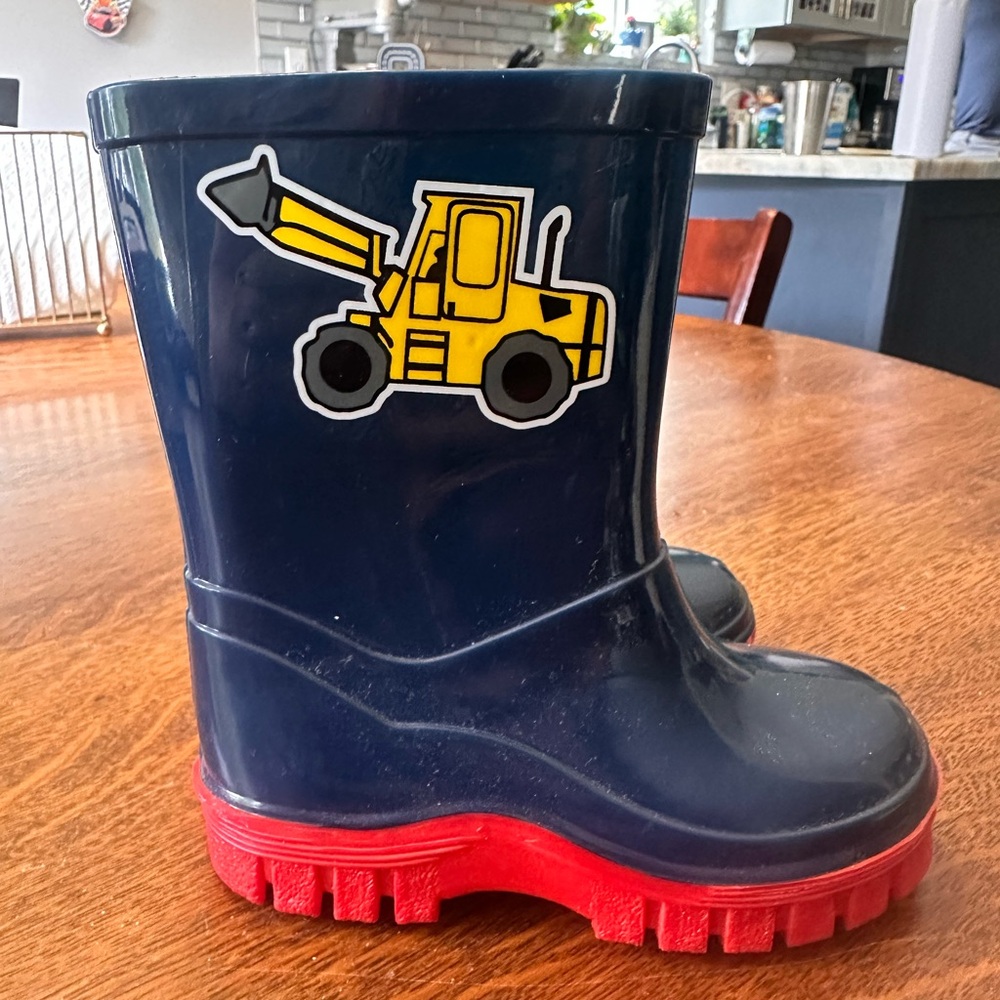 Kids Construction Rain Boots - Size 4, Made in England